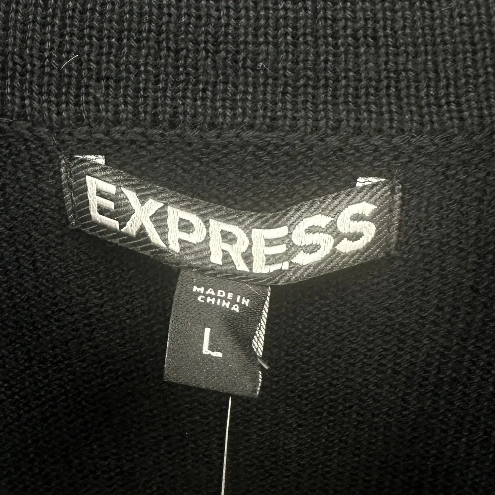 Express Quarter Zip Sweater Mens Large Black Slim Fit Military Style Ribbed NWT